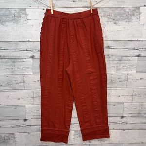 Free People Burnt Orange Button Crop Linen Trousers NWOT Size XS
